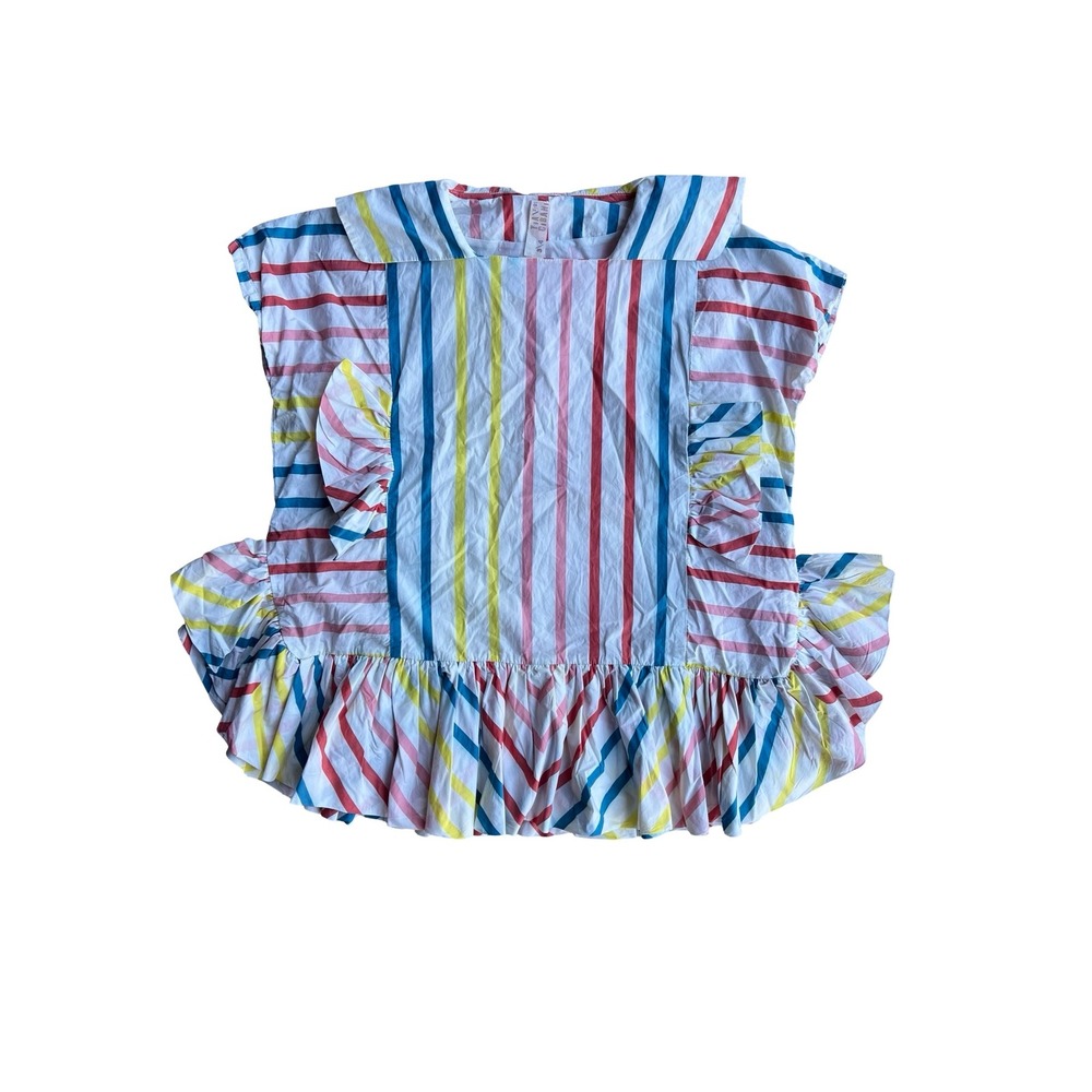 Tia Cibani Girls 3/4 Multi Color Striped Ruffle Sailor Collar Dress Designer Fun